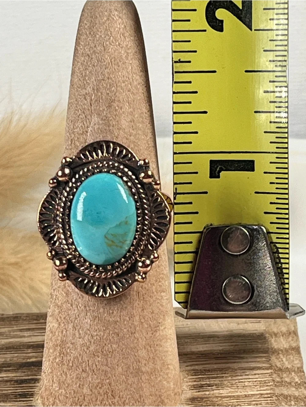 Solid Copper Kingman Turquoise Gemstone Ring Size 7.75 Adjustable